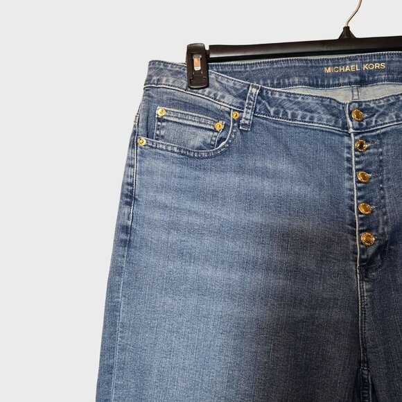 Michael Kors Selma Cropped Flare High Rise Jeans Plus Size Frayed Button Fly NWT - Picture 3 of 10